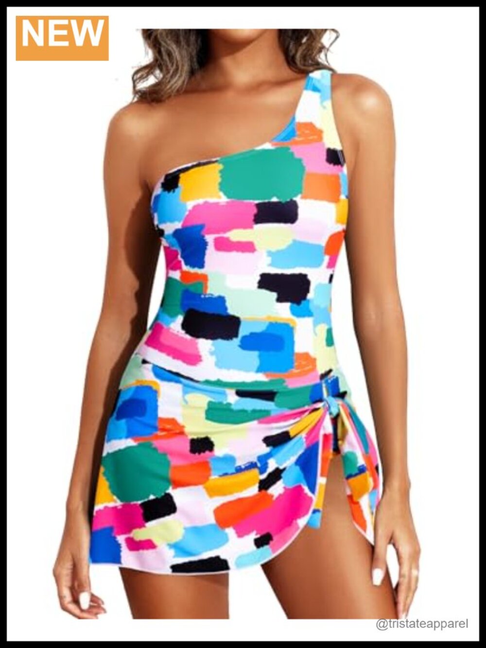 One Piece Swim Dress One Shoulder Tummy Control Slimming Swimsuit